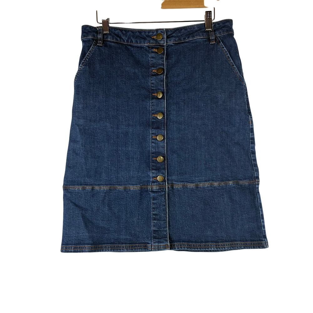 Classic Blue Denim Button-Front Pencil Skirt